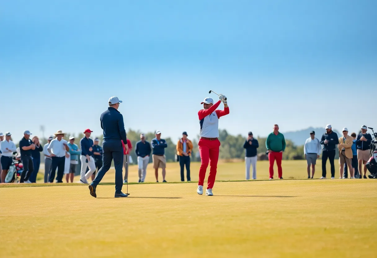 Teams competing in the Ryder Cup on a golf course