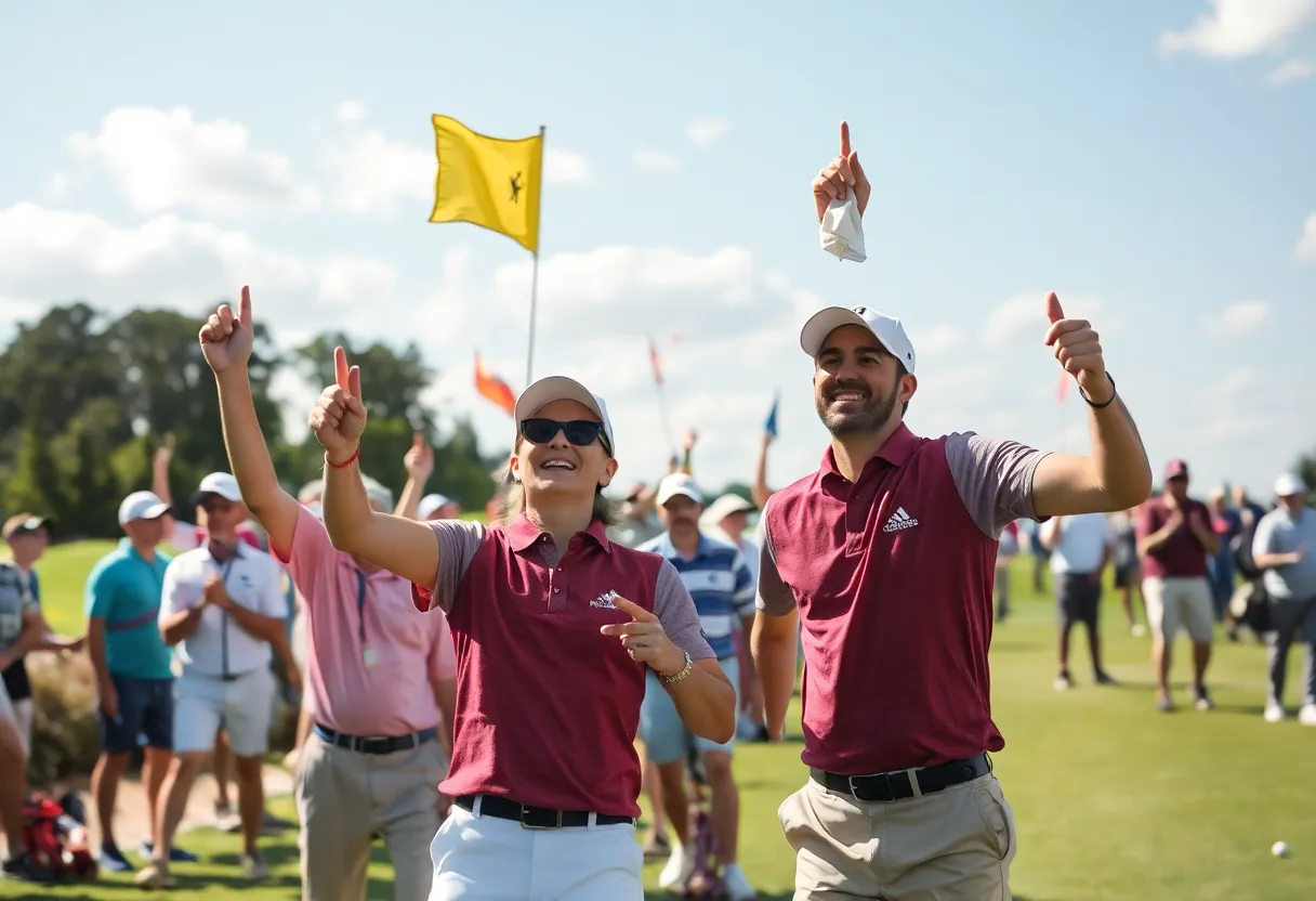 Crowd celebrating Team Europe's Ryder Cup victory at Bethpage Black