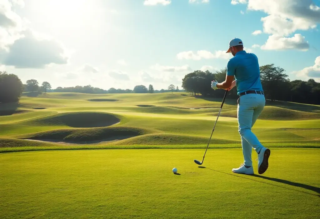 Professional golfer on a lush golf course