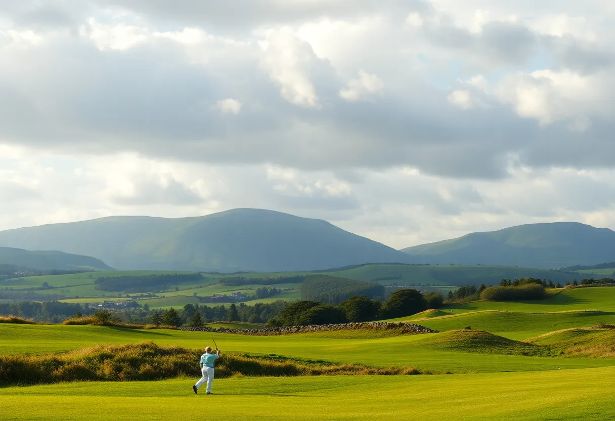 Lush green Scottish golf course landscape