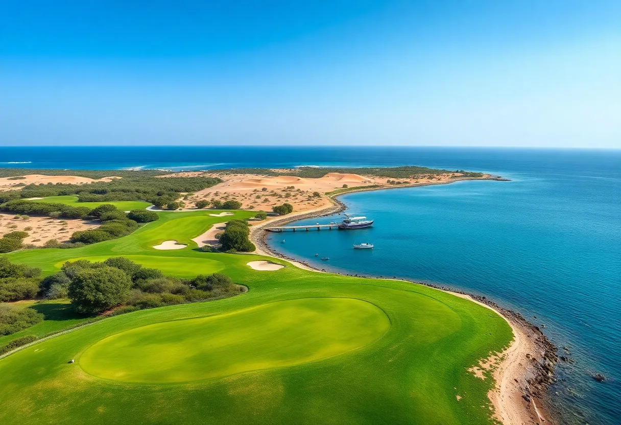 Aerial view of Shura Links Golf Course on Shura Island