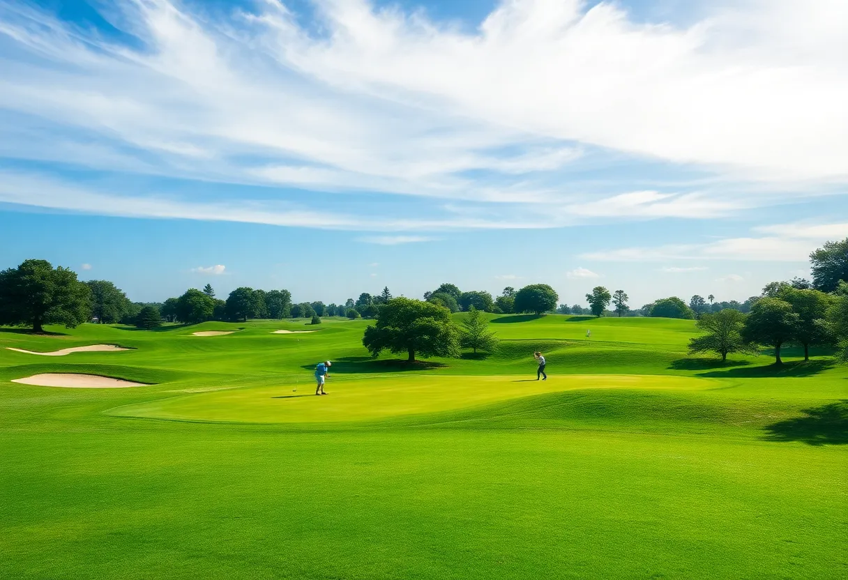 Golfers enjoying a sunny day on a beautiful Southern U.S. golf course