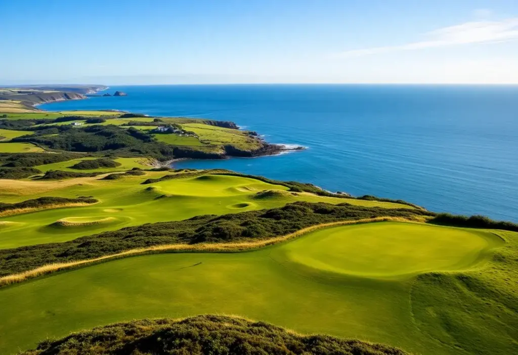Beautiful landscape of St Enodoc Golf Club with coastal views.