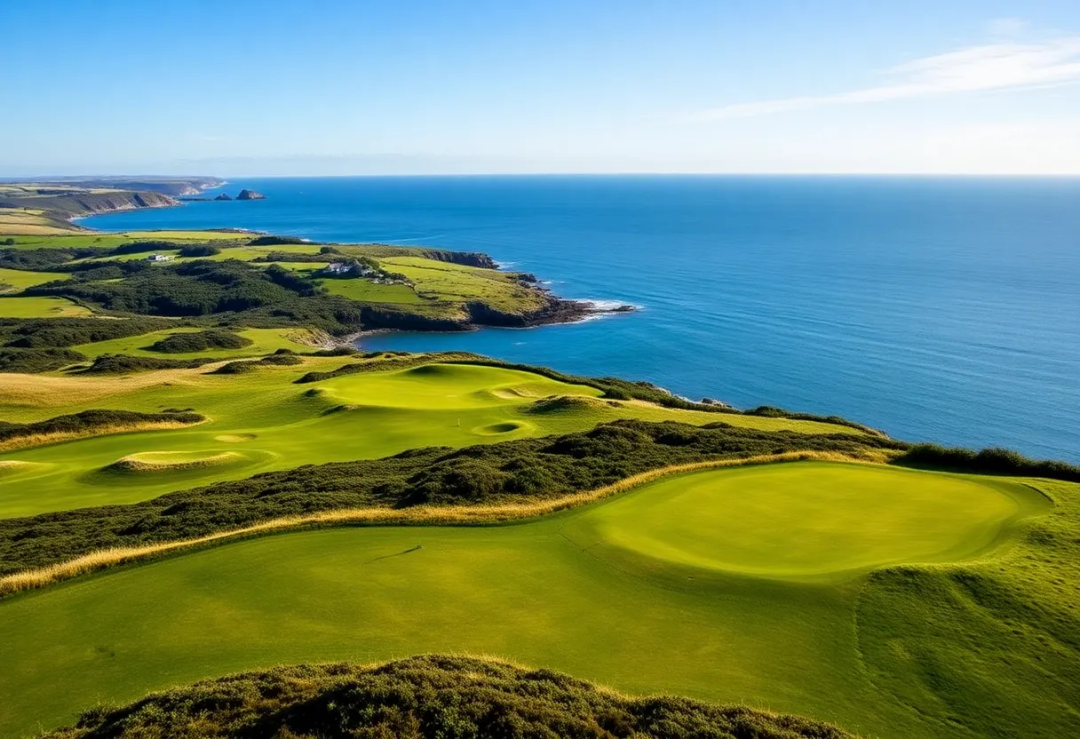 Beautiful landscape of St Enodoc Golf Club with coastal views.