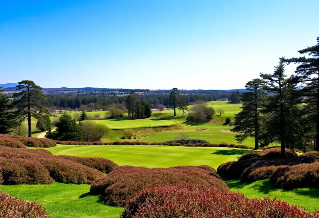 A beautiful landscape view of Sunningdale Golf Club featuring the Old Course surrounded by greenery.
