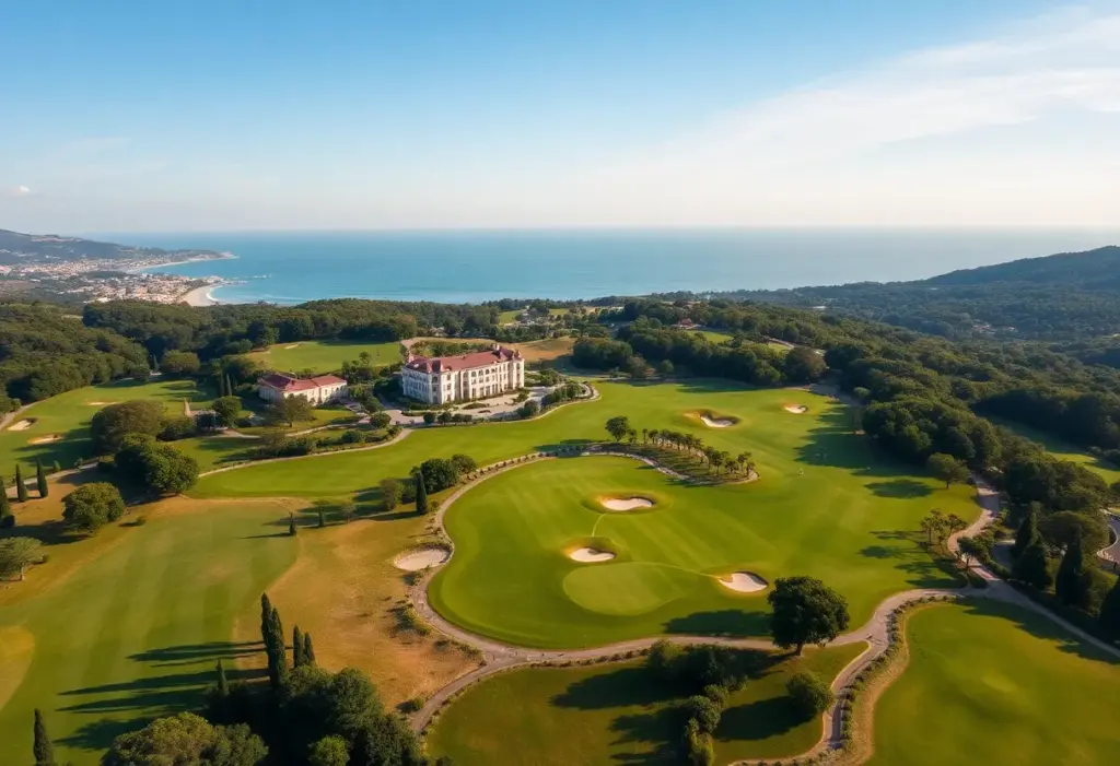 Aerial view of Terre Blanche Golf Resort showcasing golf courses and scenic surroundings.