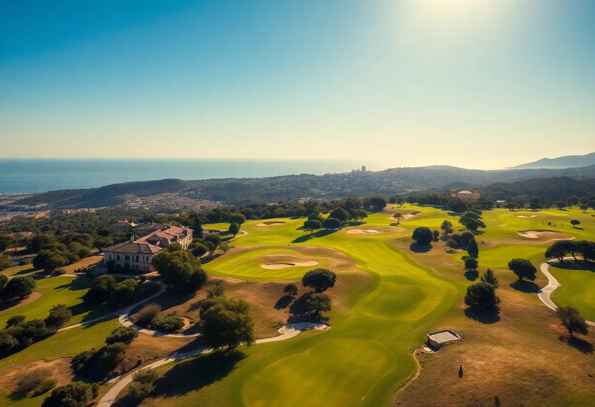 Aerial view of Terre Blanche Golf Resort showcasing lush golf courses and luxury accommodations.