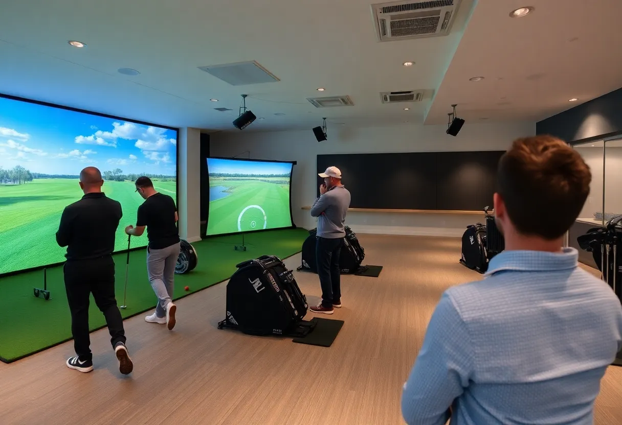 Interior view of The Golf Lab showcasing indoor golf simulators