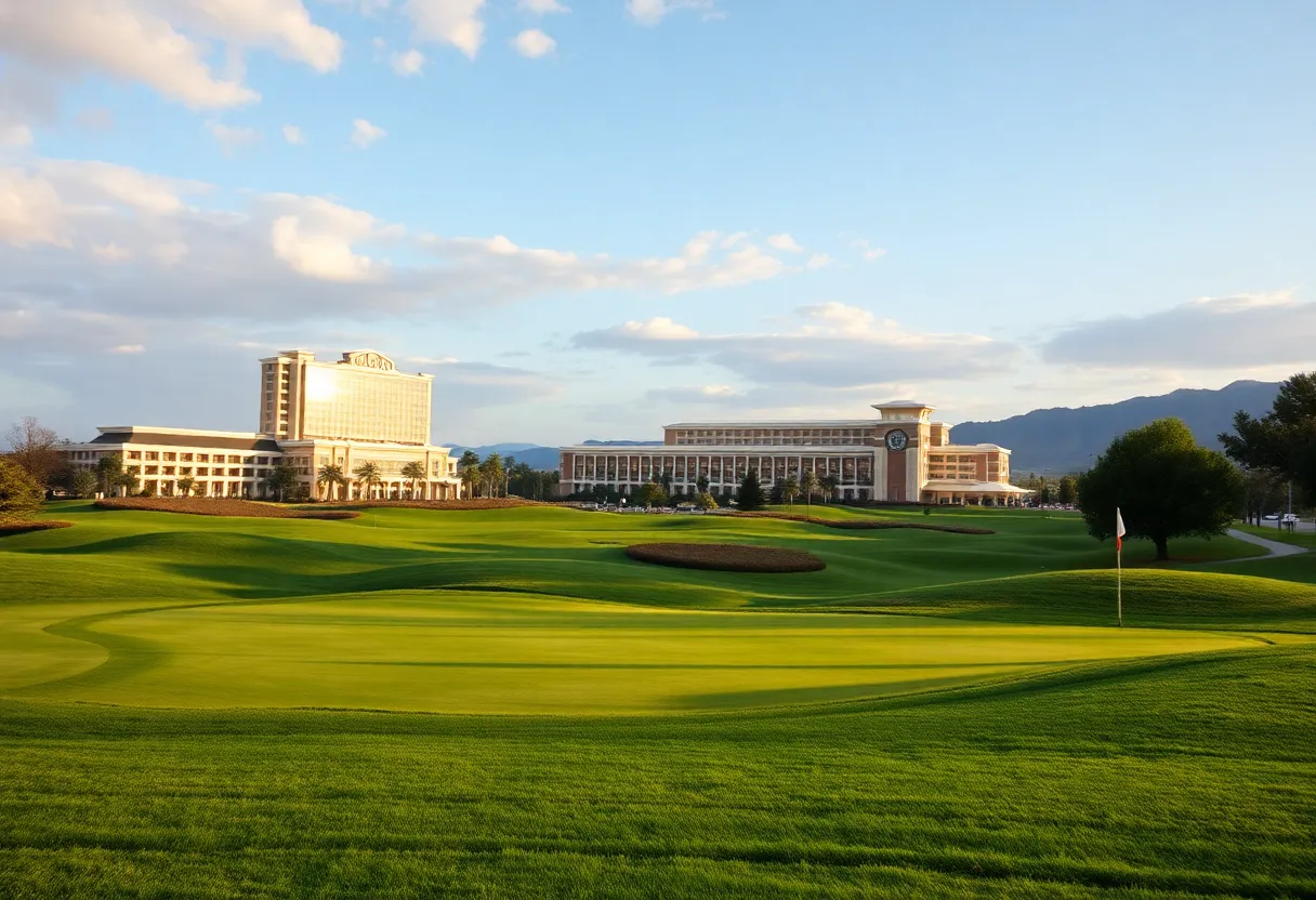 Stunning golf course view featuring a casino