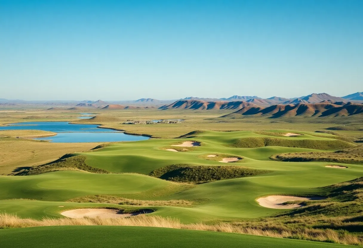 View of the new golf course at Trump International Scotland with scenic landscapes.