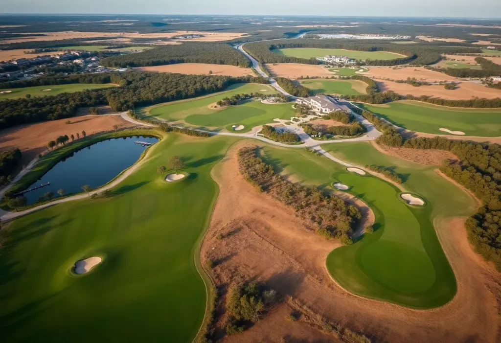 Aerial view of Trump Turnberry Golf Resort showing golf courses and scenic beauty.