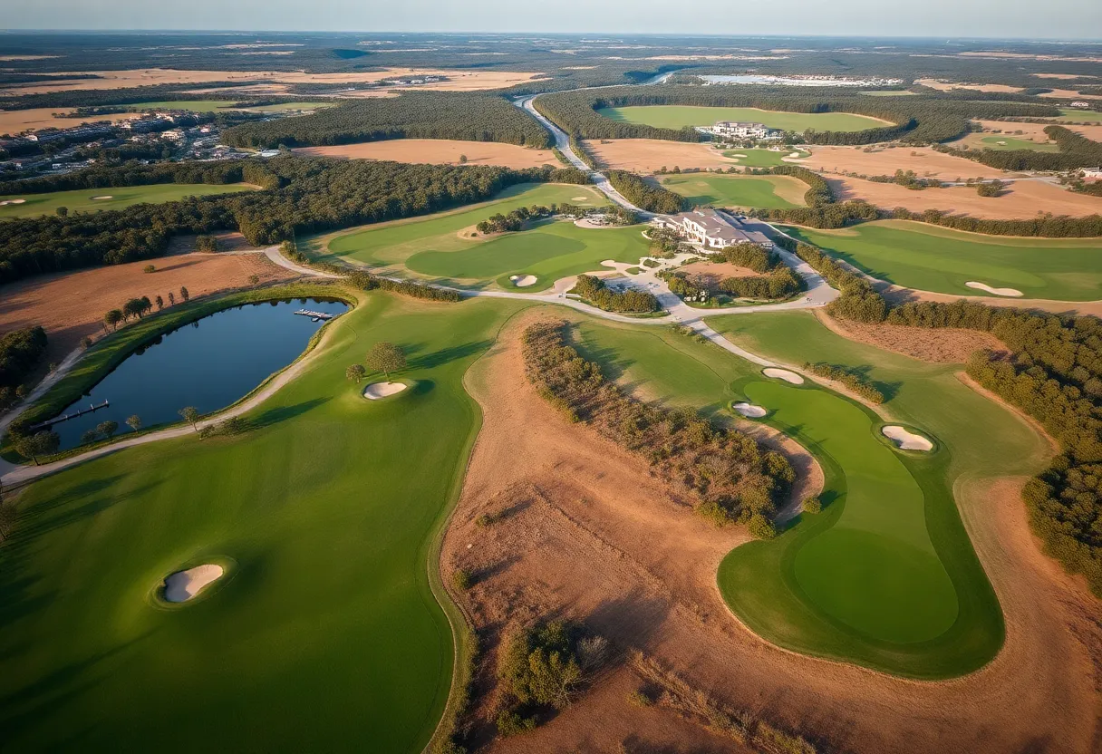 Aerial view of Trump Turnberry Golf Resort showing golf courses and scenic beauty.
