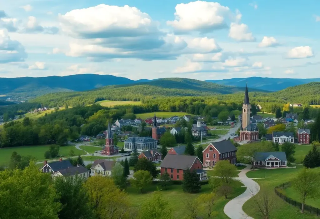 Scenic view of Vermont's tranquil towns amidst green hills