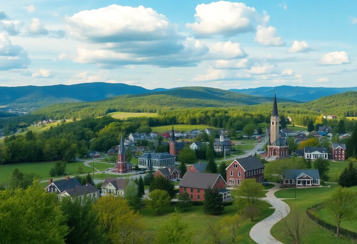 Scenic view of Vermont's tranquil towns amidst green hills