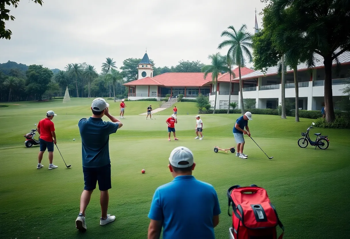 Young amateur golfers competing at a prestigious golf course