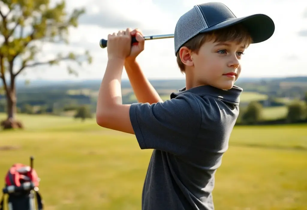 A young golfer demonstrating skills on a golf course