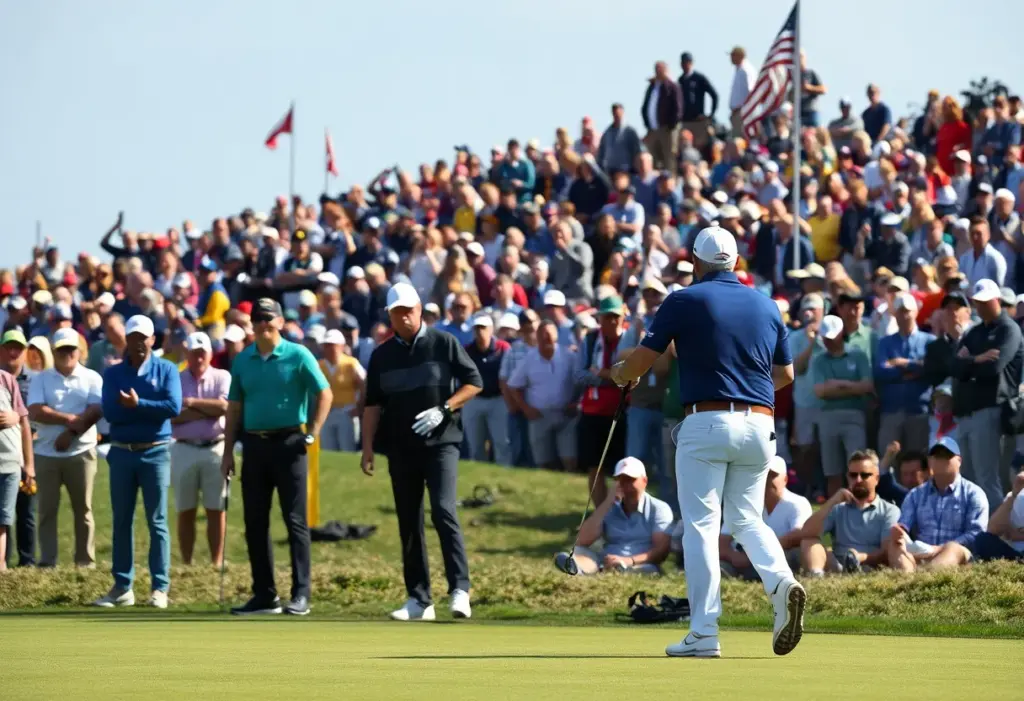 Golf tournament scene during the Abu Dhabi Championship playoff.