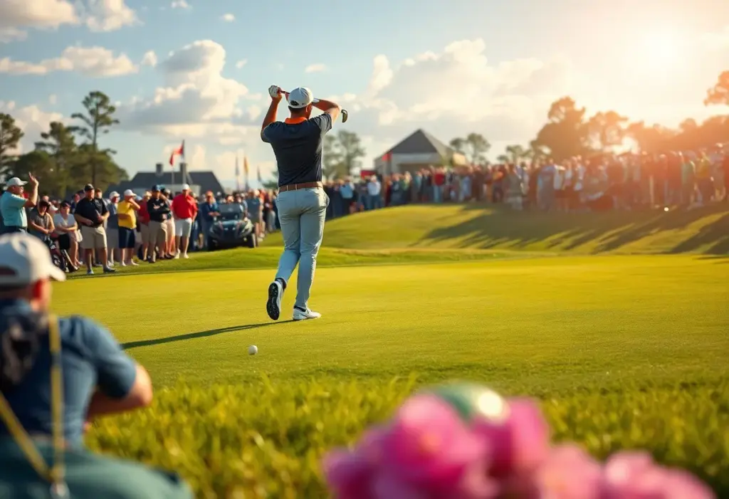 A golfer hitting a shot on a beautiful golf course