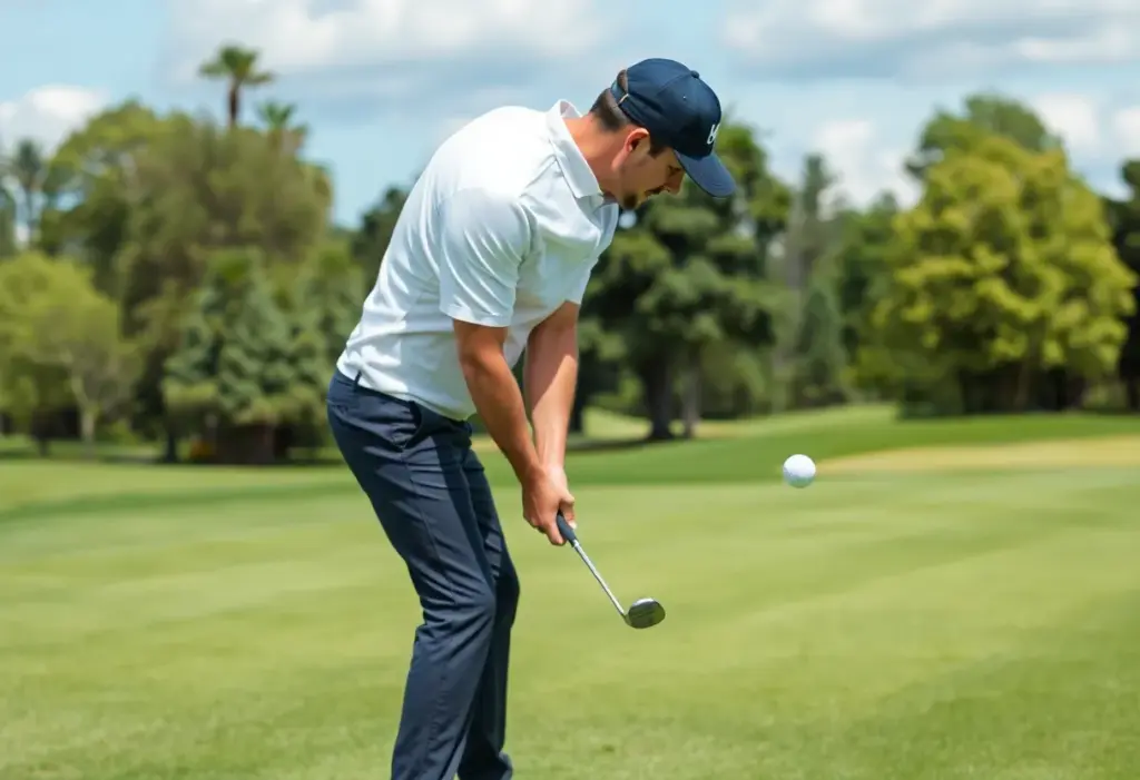 Golfer practicing wedge shots