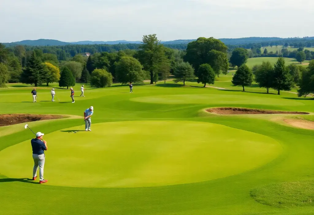 Golf course during the Butterfield Bermuda Championship with players practicing.