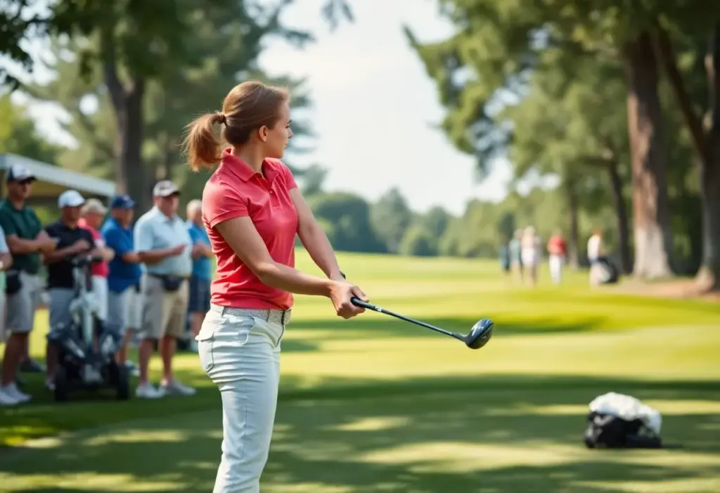 Caitlin Clark practicing golf swing at exclusive course