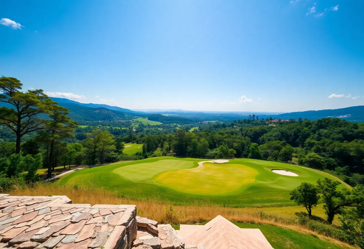 Scenic view of a golf course in Colombia with diverse terrain