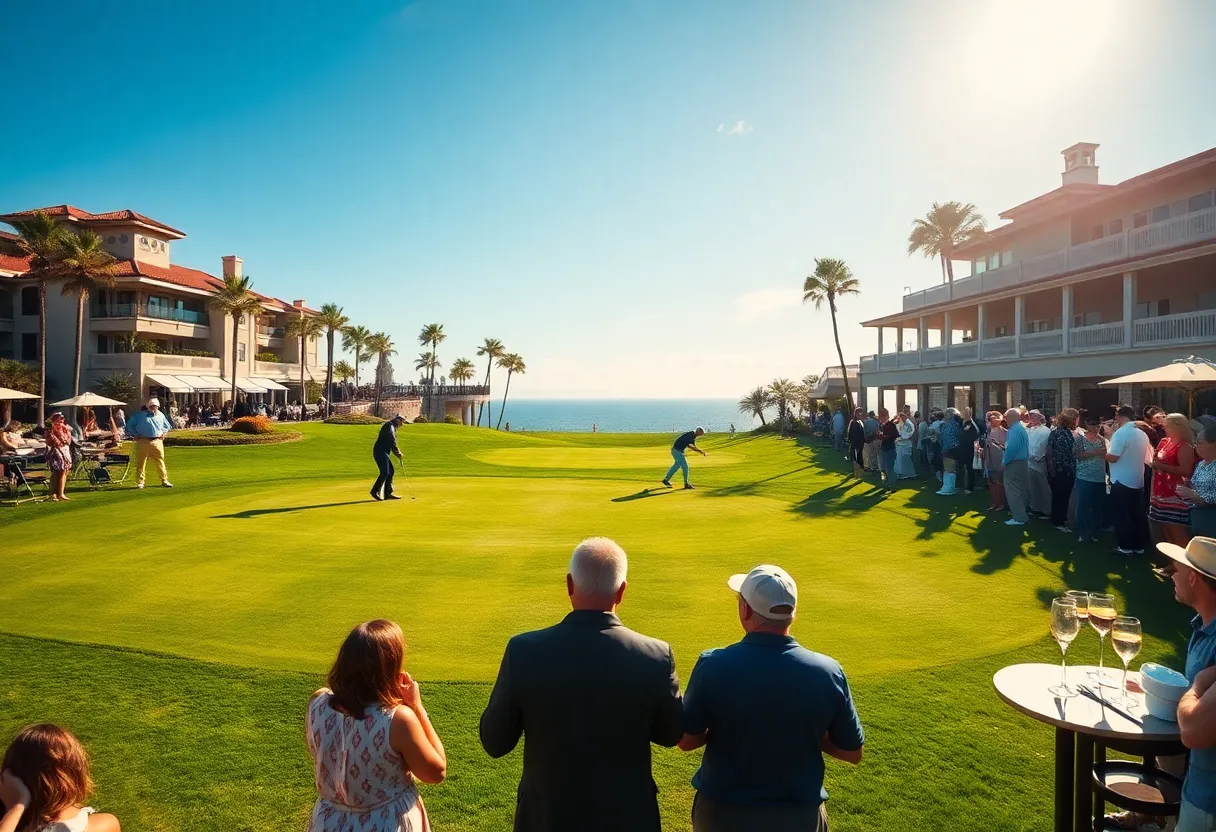 Golf tournament participants celebrating at a luxurious resort