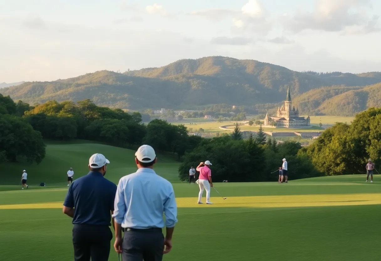 Golfers enjoying the Davao Japan Friendship Golf Tournament at a beautiful course.