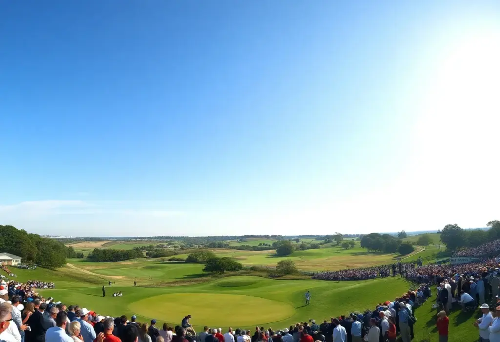 Spectators watching the final round of the DP World Tour Championship on a sunny day.