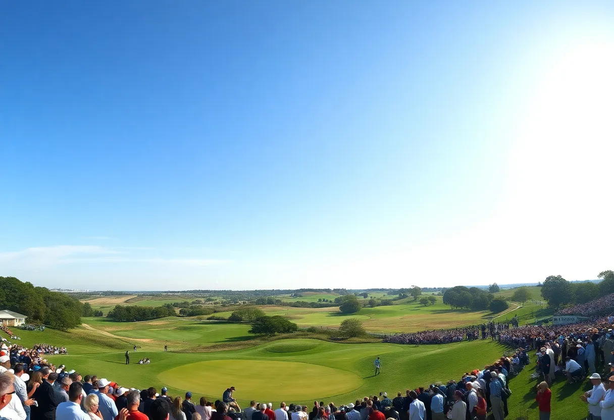 Spectators watching the final round of the DP World Tour Championship on a sunny day.