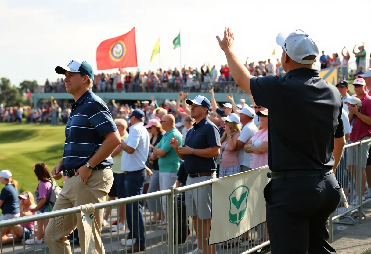 Fans cheering at a DP World Tour golf tournament