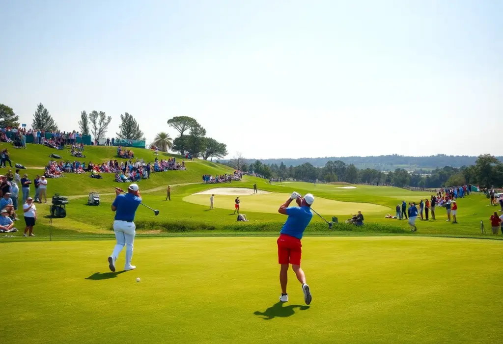 Golf tournament at DP World Tour Championship with players competing on the course