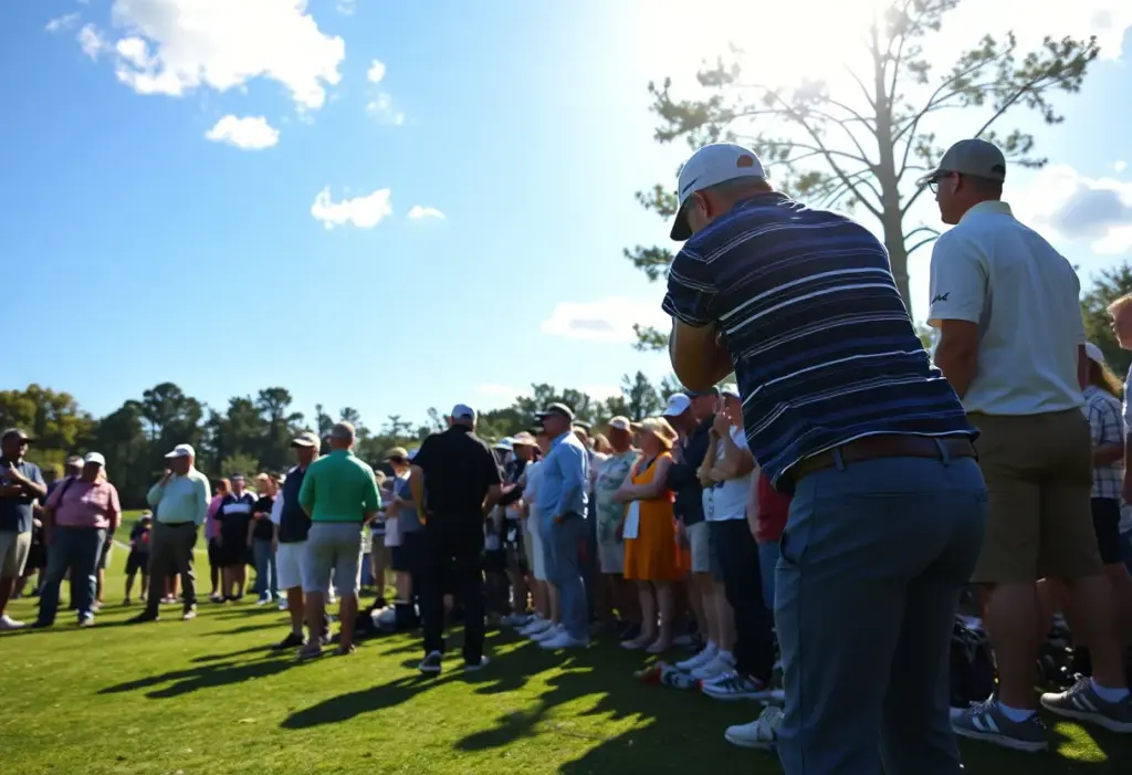 Golf tournament atmosphere with players and fans