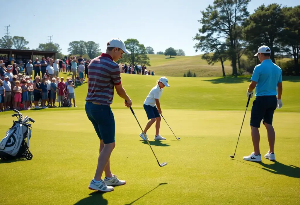 Young golfers from the Sunshine Tour competing in a sunny tournament.