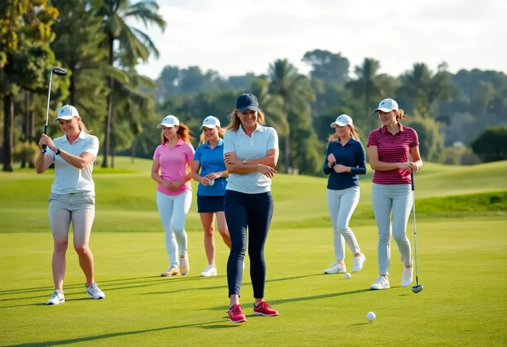 Female golfers practicing together on the golf course