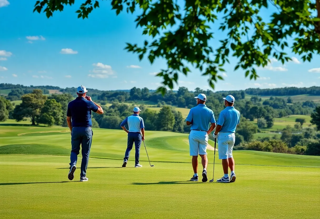 Golfers training and preparing for a tournament at a beautiful golf course.