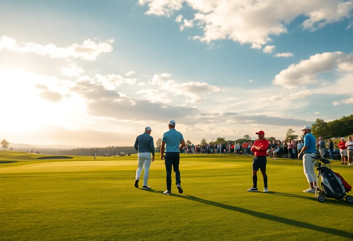 Two golfers preparing for the final round of the Australian PGA Championship at the Royal Queensland Course.
