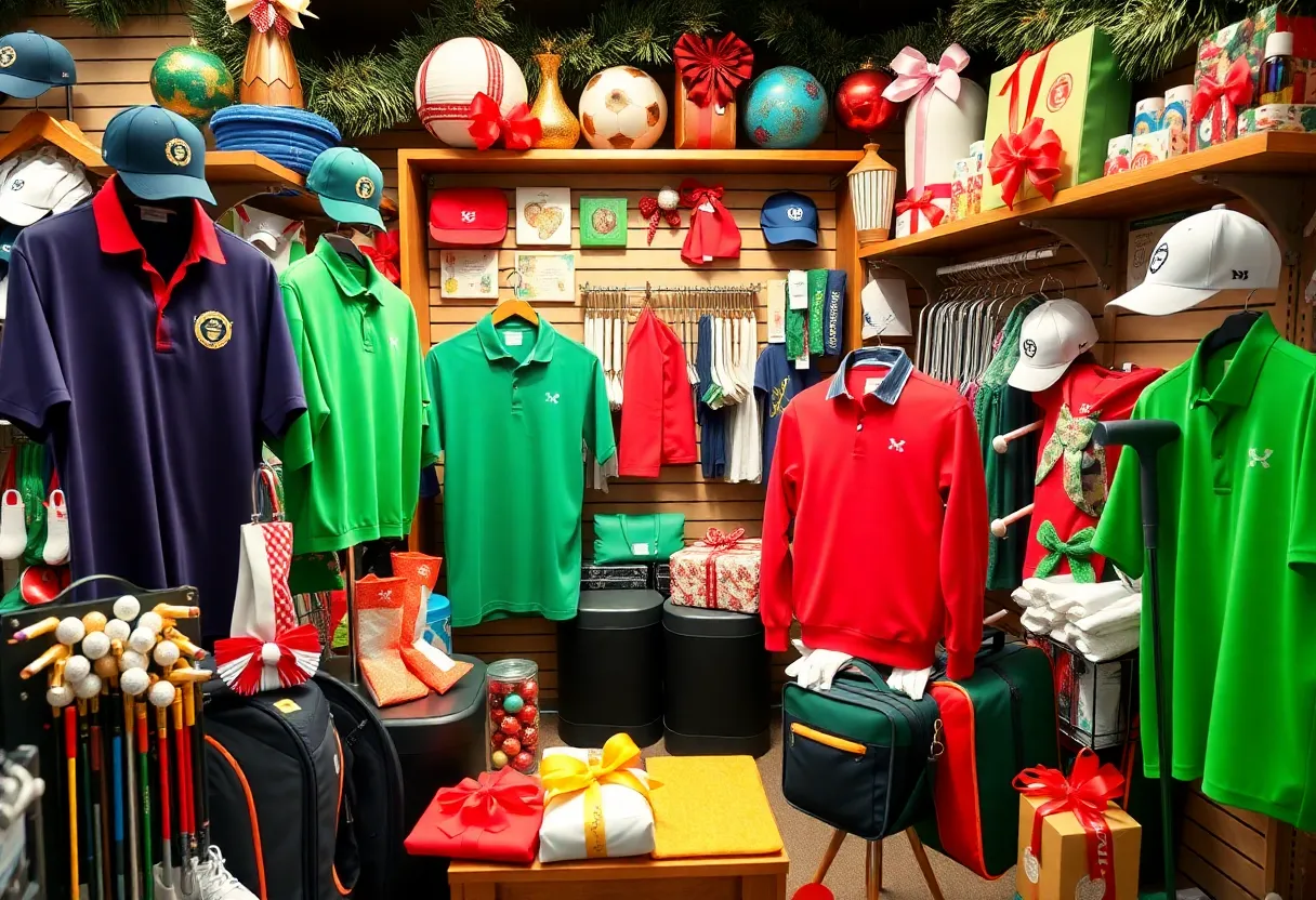Golf merchandise on display for Black Friday sale at Fried Egg Golf Pro Shop