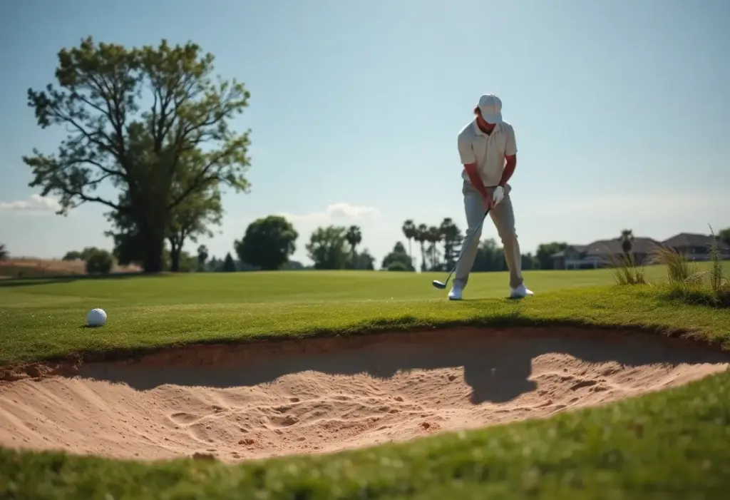 Golfer preparing to take a shot from a sand bunker