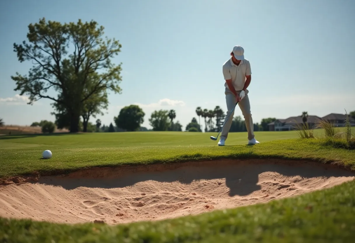 Golfer preparing to take a shot from a sand bunker