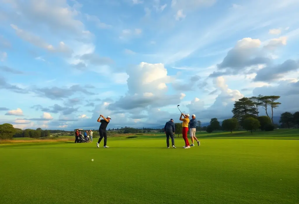 Golfer competing in a championship at a lush golf course