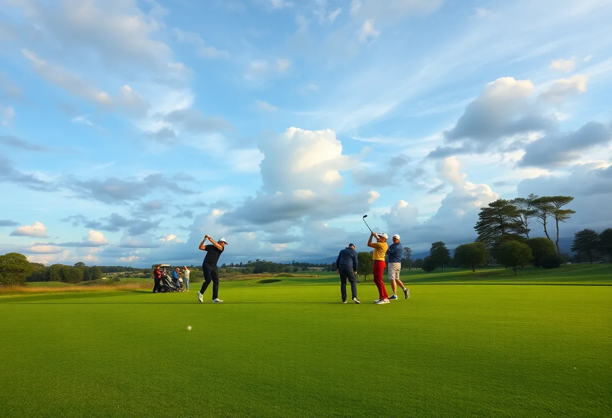 Golfer competing in a championship at a lush golf course