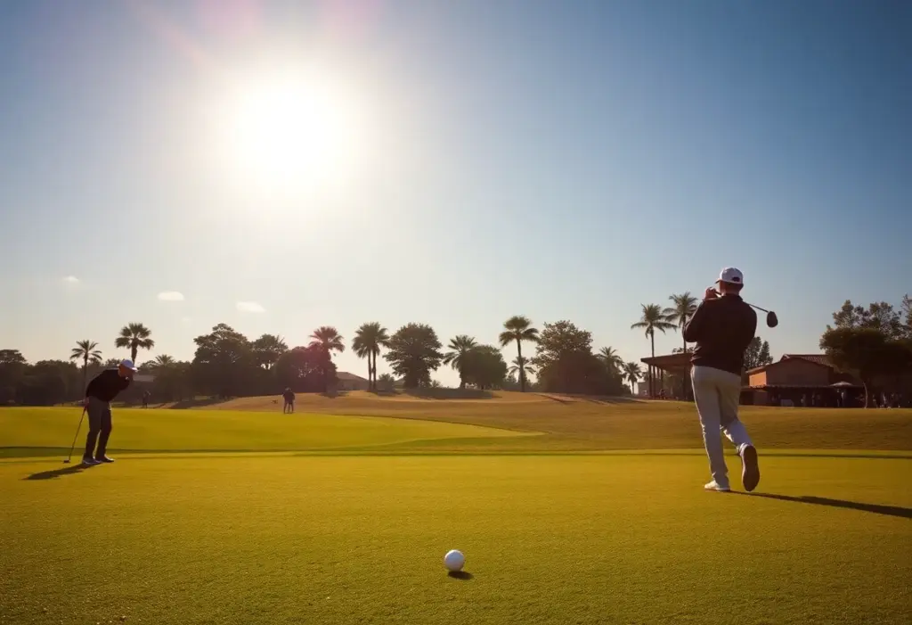 Golfers playing on a sunny golf course