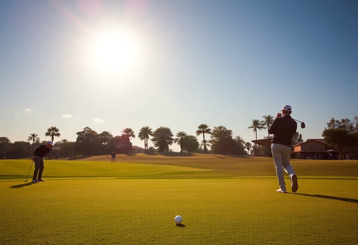 Golfers playing on a sunny golf course