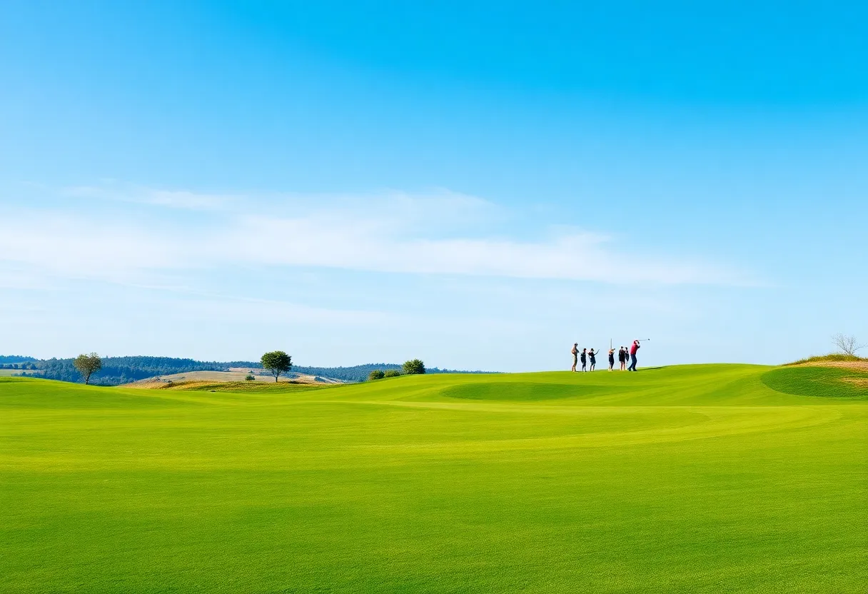Scenic golf course with golfers playing