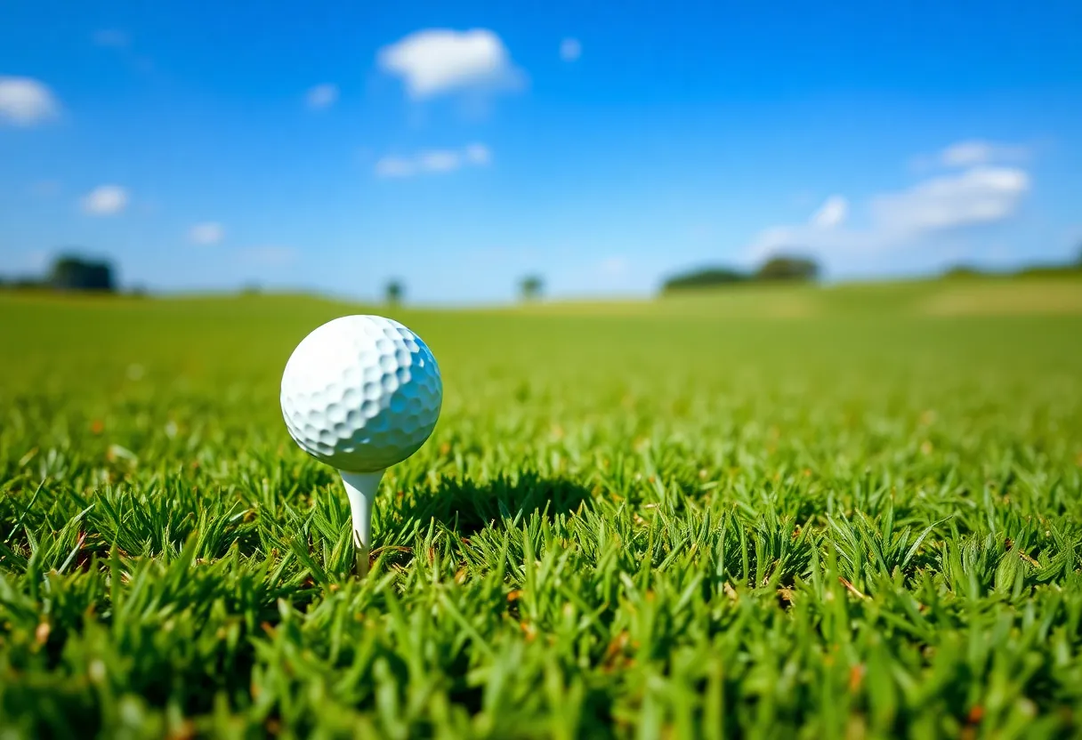 Scenic golf course with a golf ball on the tee