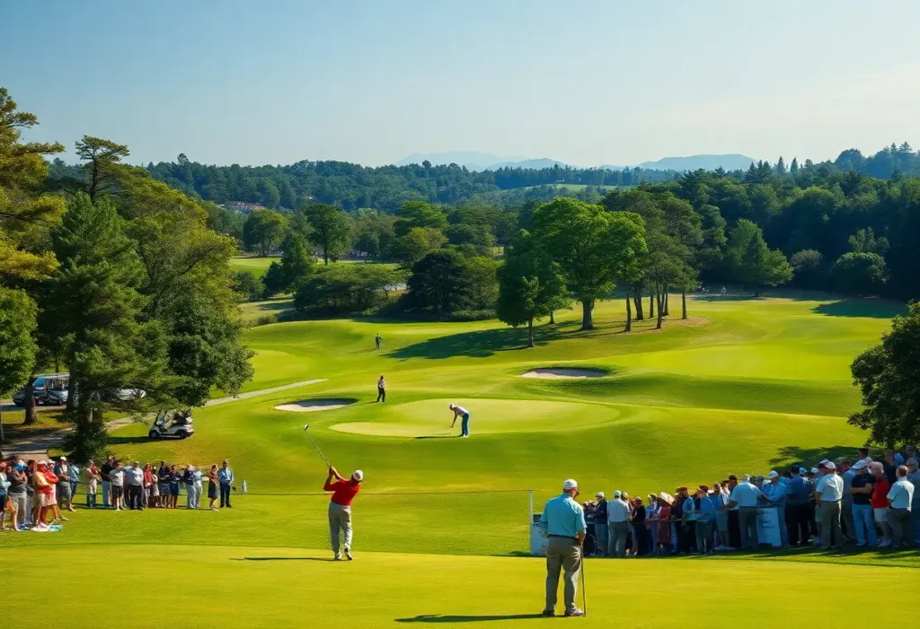 Scenic view of golfers competing at the RSM Classic tournament