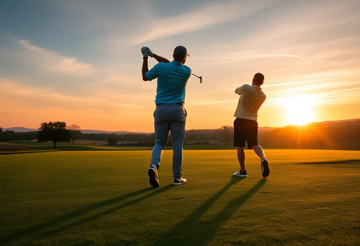 Scenic sunset over a golf course