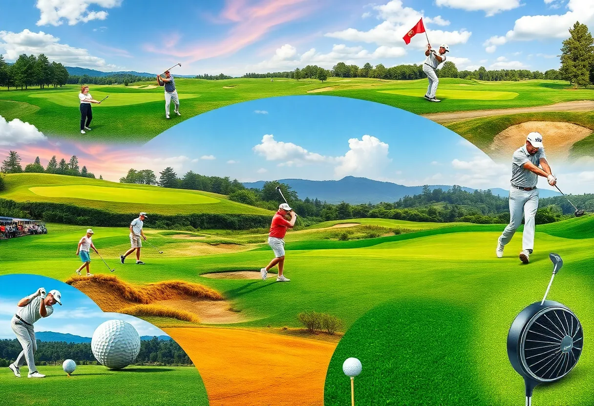 A vibrant collage of golf history and progress over the last 75 years.