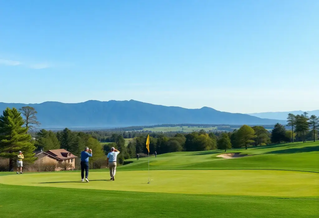 Landscape of a professional golf course with players
